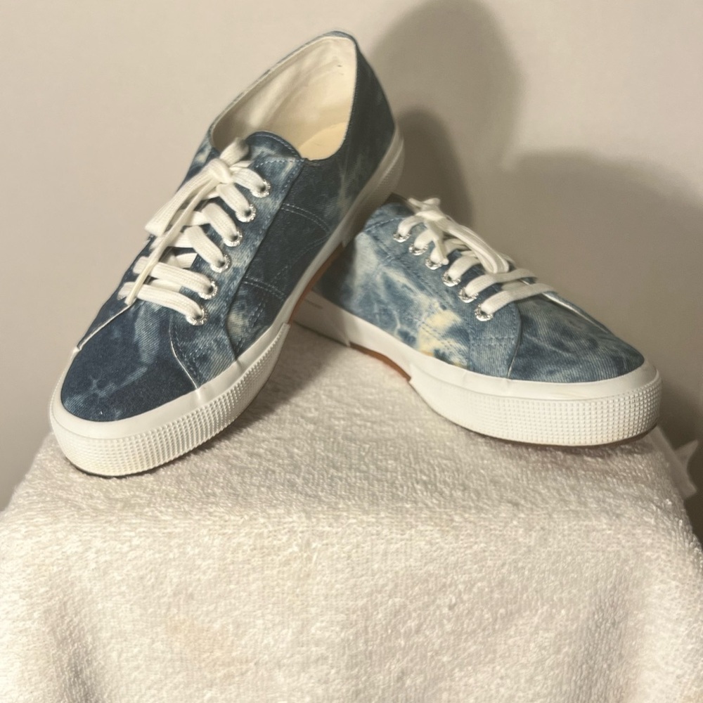 Superga denim bleached tie dyed low top unisex sneakers SIZE 9 worn once